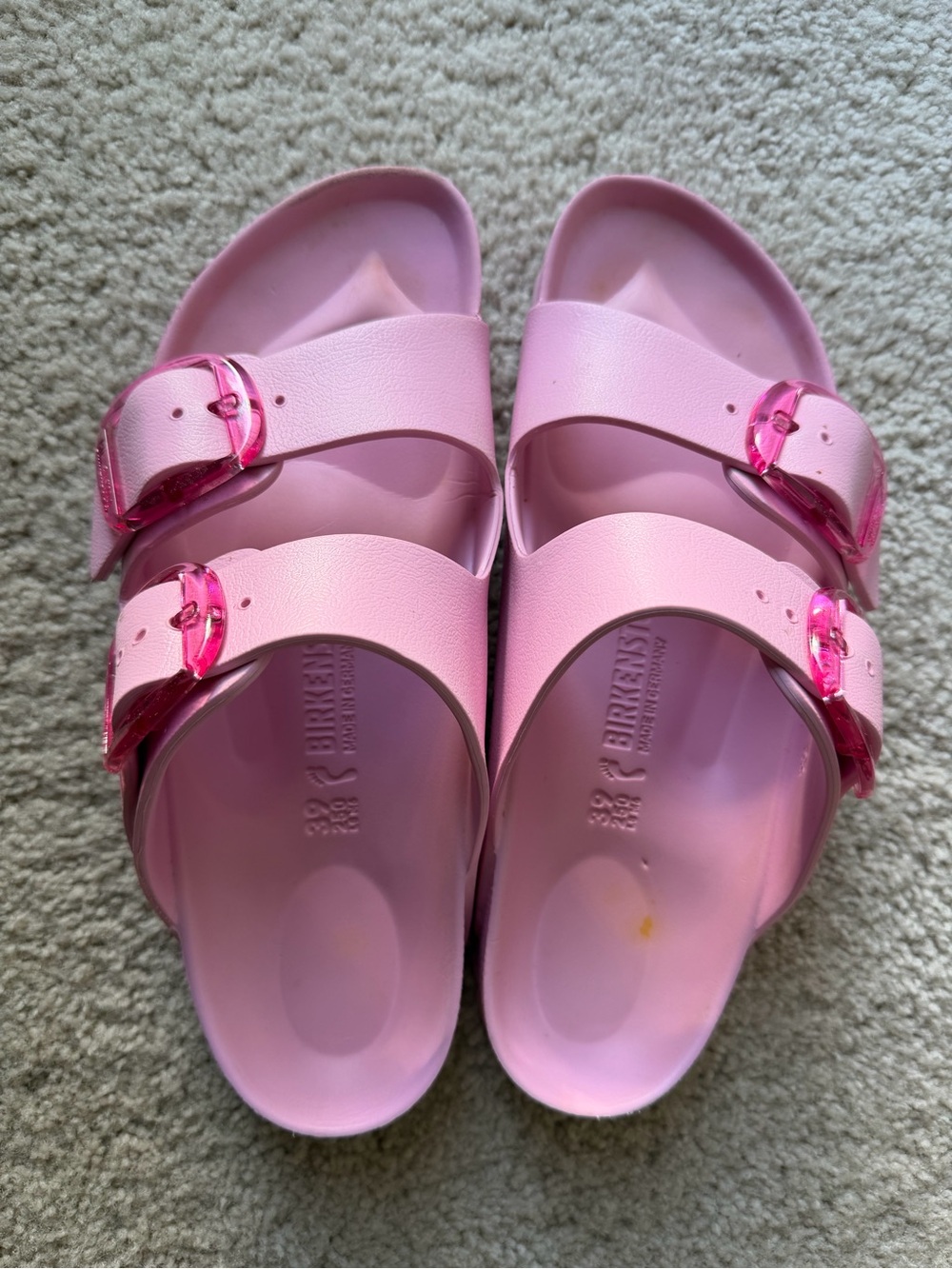 Birkenstock Women’s Arizona EVA Sandals in Fondant Pink with clear buckles